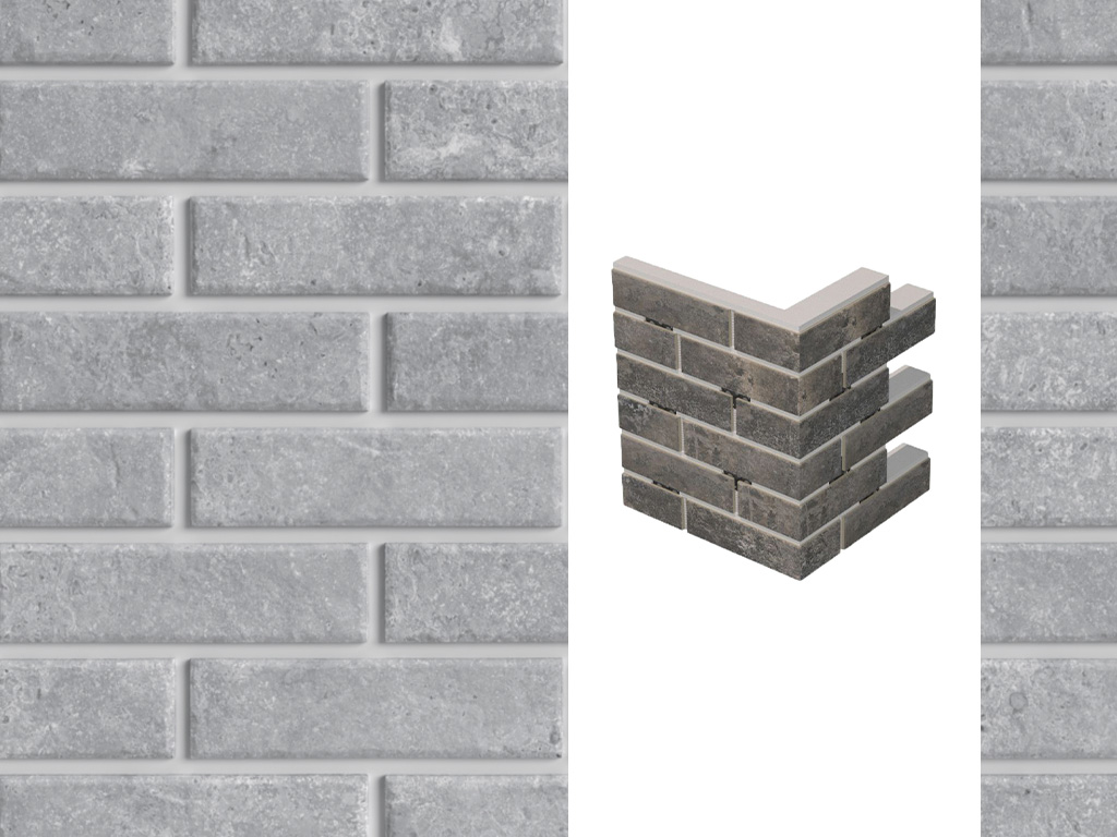Термопанель для правого оконного откоса ППС с клинкерной плиткой толщиной 12 мм BestPoint Exclusive Cement Gray, 374/385*470*50 мм