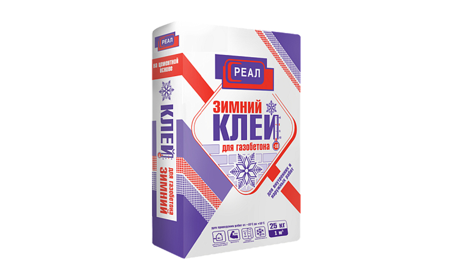 Клей для газобетона зимний РЕАЛ, 25 кг