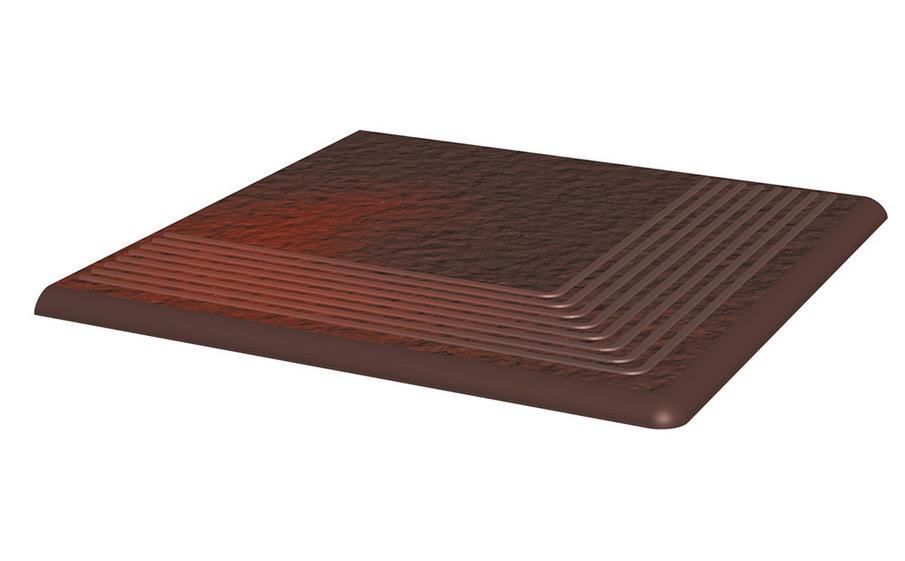 Клинкерная угловая ступень Paradyz Cloud Brown, структурная, 300*300*11 мм