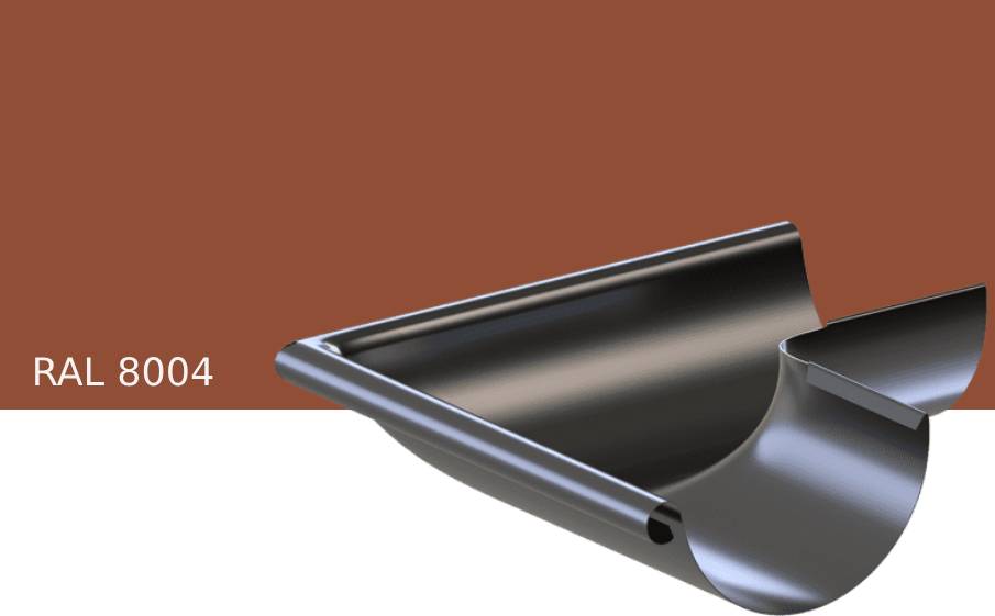 Угол желоба внешний KROP STAL 90 градусов для системы D 150/100 мм, RAL 8004