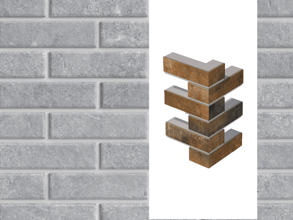 Термопанель угловая ППС с клинкерной плиткой толщиной 12 мм BestPoint Exclusive Cement Gray 115/236*470*50 мм