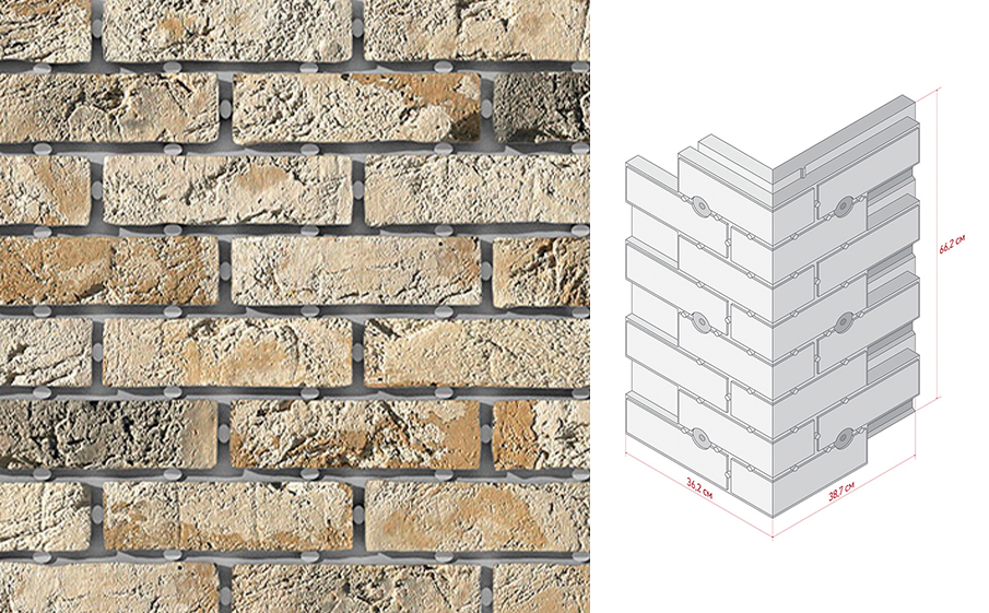 Термопанель угловая White Hills Лондон брик Design Y304-15, толщина пенополистирола 100 мм