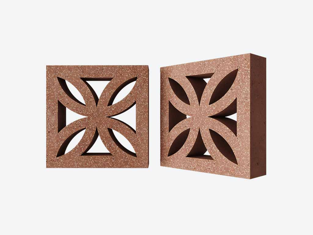 Декоративный бриз-блок Mesterra Кобого / Cobogo 0201, терракотовый LUX, 250*250*70 мм