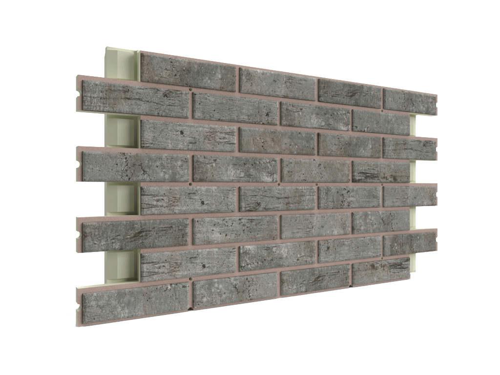 Термопанель ППУ с клинкерной плиткой толщиной 8,5 мм BestPoint Exclusive Cement Dark 1166*616*65 мм