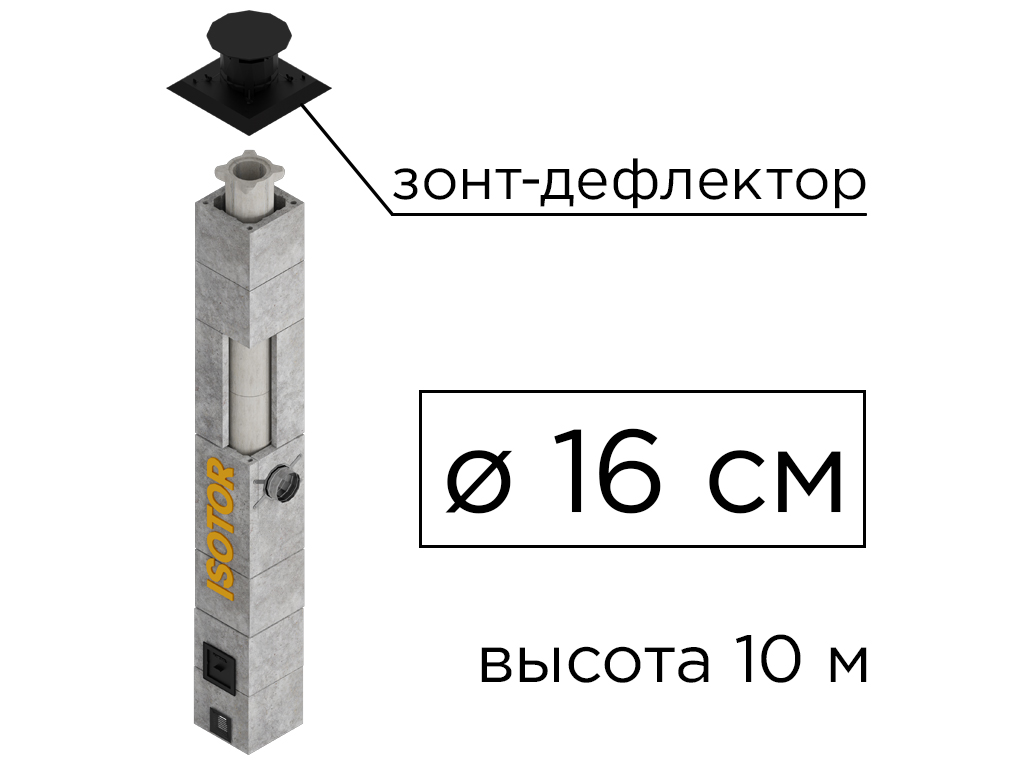 Дымоходная система ISOTOR 16 верхний комплект зонт-дефлектор, D 160 мм, высота 10 м