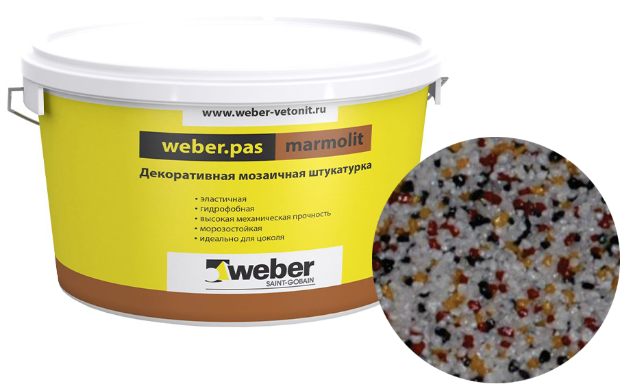 Декоративная мозаичная штукатурка weber.pas marmolit, k10, 25 кг