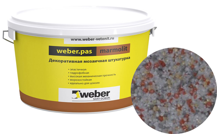 Декоративная мозаичная штукатурка weber.pas marmolit, k23, 25 кг