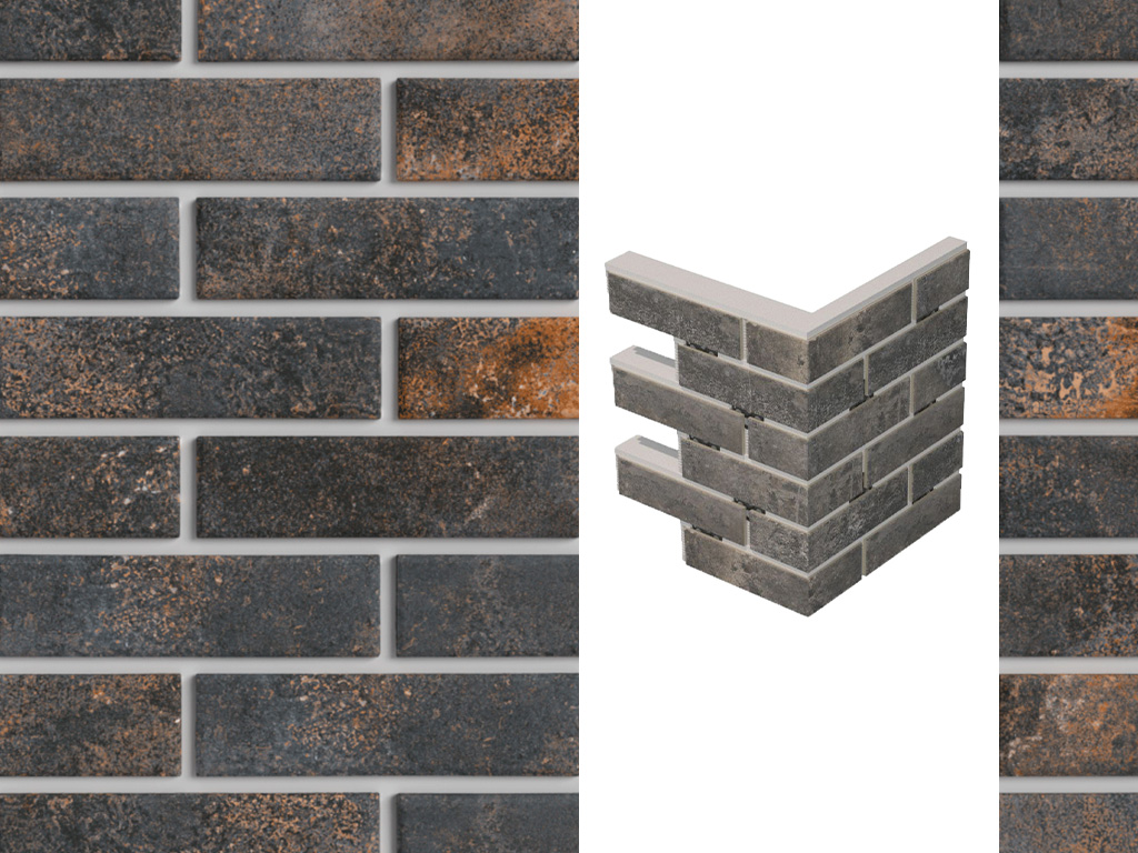 Термопанель для левого оконного откоса ППС с клинкерной плиткой 12 мм BestPoint Exclusive Metal Dark, 374/385*470*80 мм