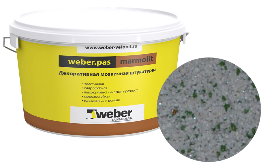Декоративная мозаичная штукатурка weber.pas marmolit, k15 S, 25 кг