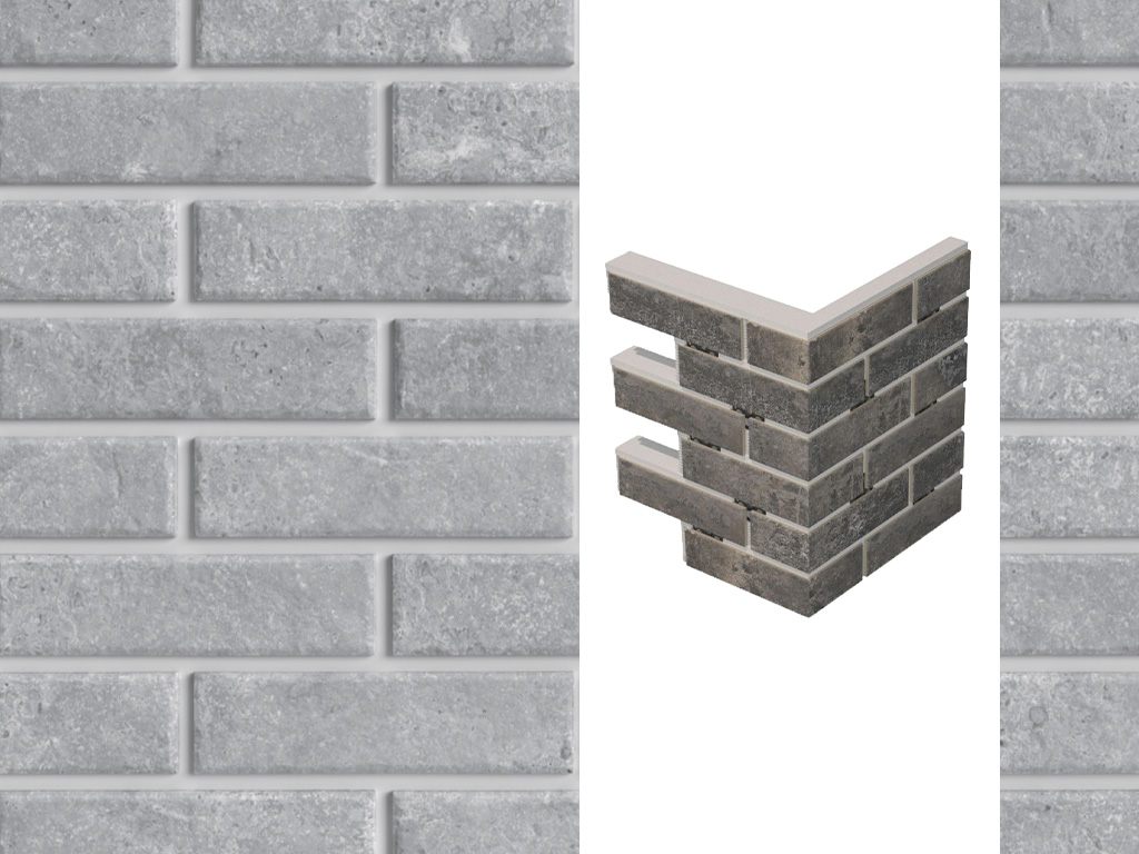 Термопанель для левого оконного откоса ППС с клинкерной плиткой 12 мм BestPoint Exclusive Cement Gray, 374/385*470*100 мм