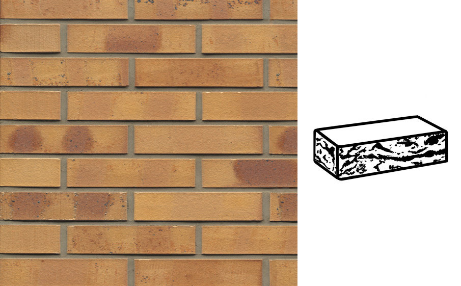 Кирпич клинкерный Muhr 06K Hellbraun-bunt Kohle готик, 240*115*52 мм