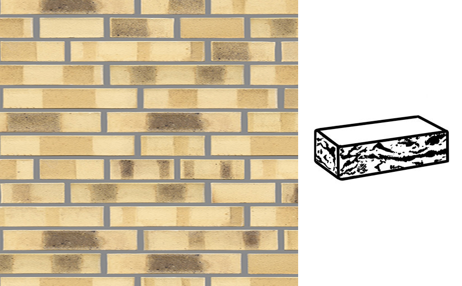 Кирпич клинкерный Muhr 35 KS Creme nuanciert Kohle Spezial готик, 290*90*40 мм