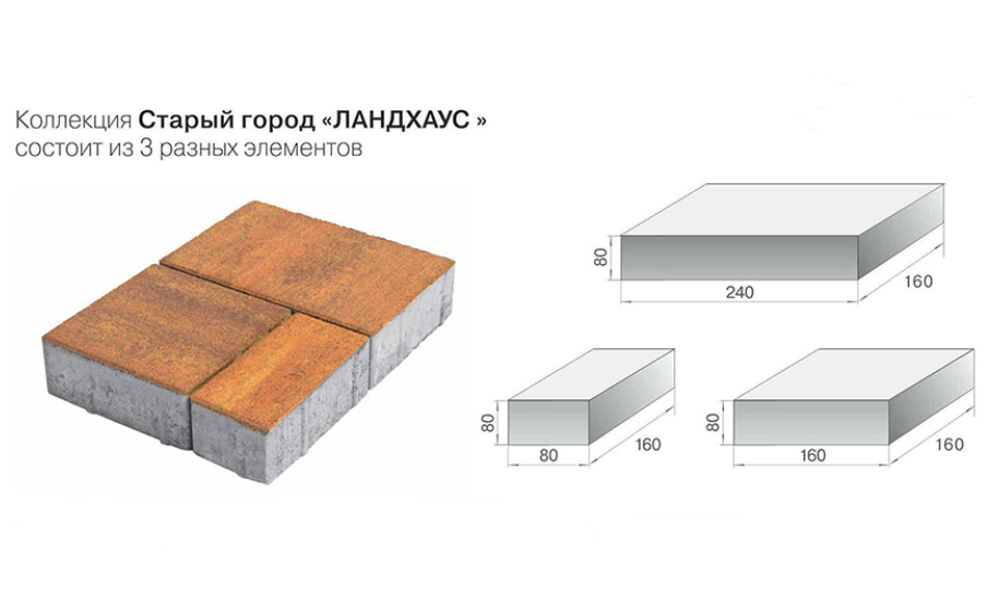 Плитка тротуарная BRAER Старый город Ландхаус Color Mix Вечер, толщина 60 мм