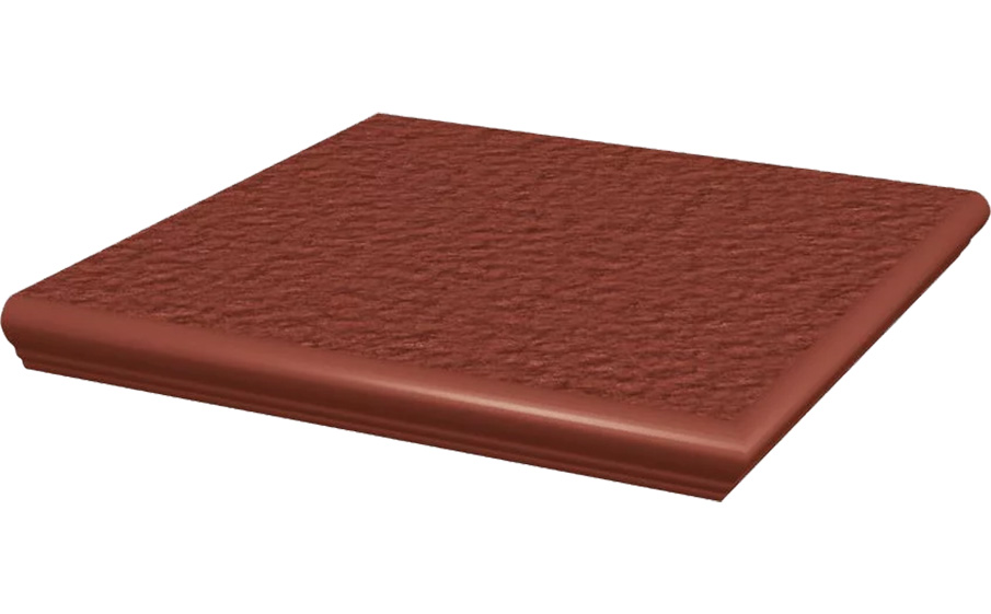 Клинкерная угловая ступень с капиносом Paradyz Natural Rosa, структурная, 330*330*11 мм