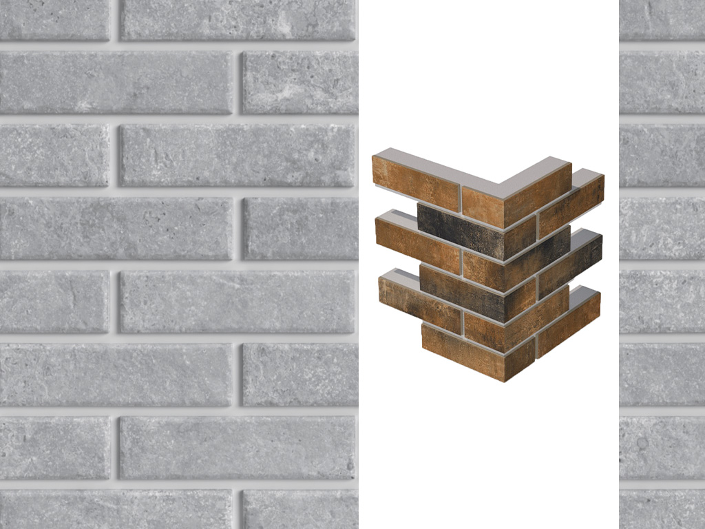 Термопанель угловая ППС с клинкерной плиткой толщиной 8,5 мм BestPoint Exclusive Cement Gray 243/365*470*100 мм