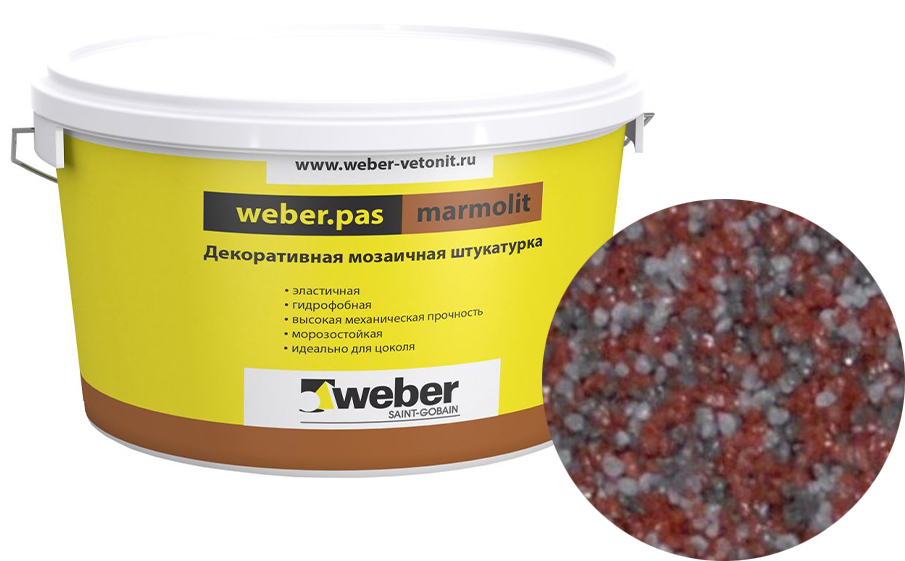 Декоративная мозаичная штукатурка weber.pas marmolit, k3, 25 кг