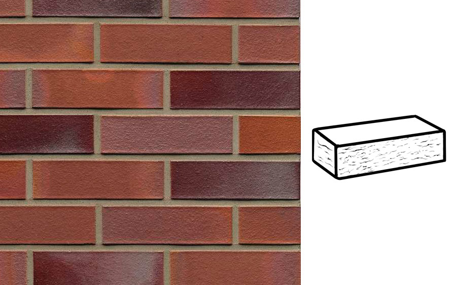 Кирпич клинкерный облицовочный пустотелый Muhr 14 Rotblau-bunt рустик, 250*120*65 мм