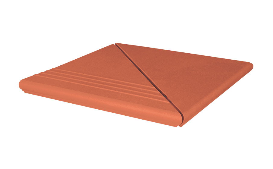Клинкерная ступень угловая деленная венецианская рифленая King Klinker 01 Ruby red, 330*330*14 мм