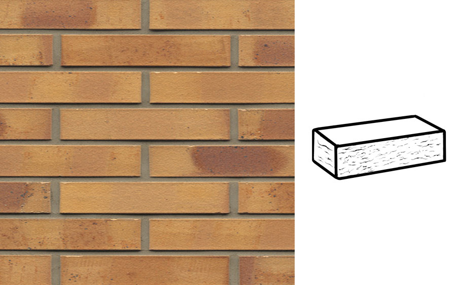 Кирпич клинкерный Muhr 06K Hellbraun-bunt Kohle рустик, 240*90*40 мм