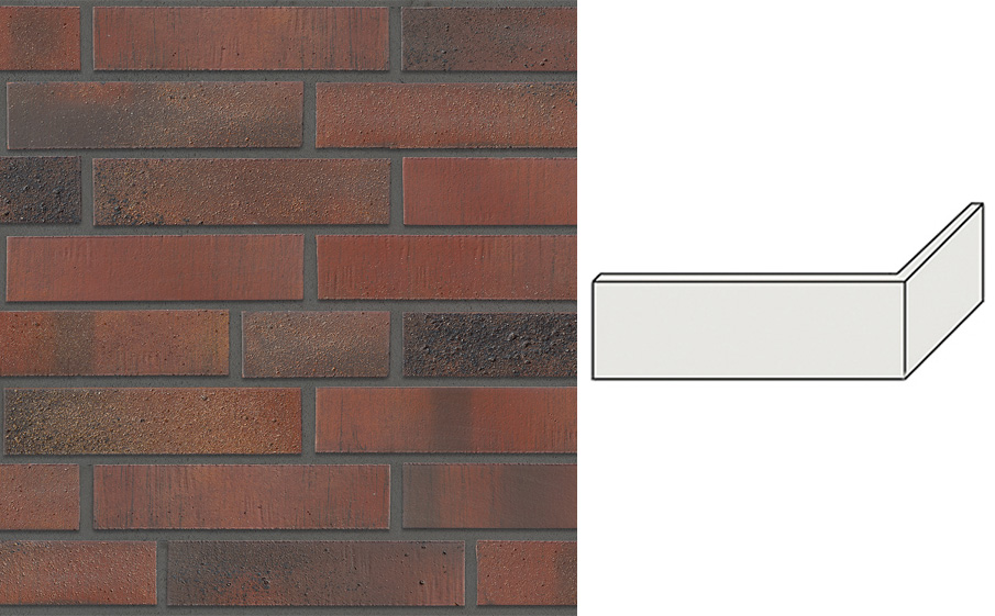 Клинкерная плитка угловая Stroeher Wasserbrand, 675 oxidrot, 240*115*52*12 мм