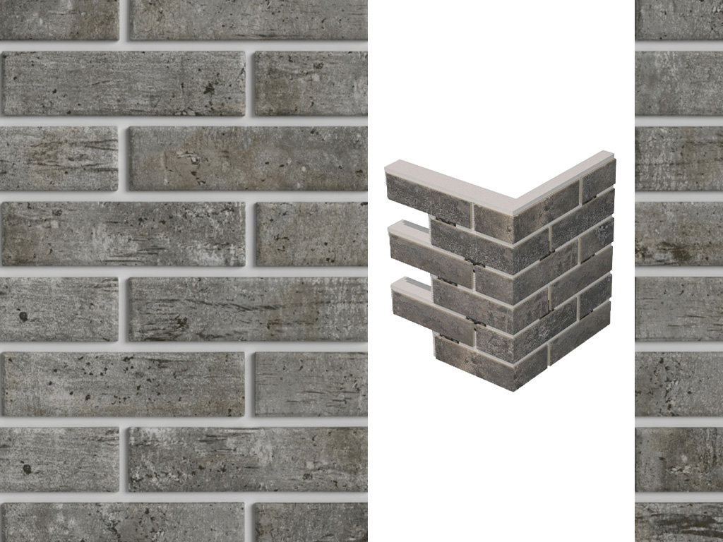Термопанель для левого оконного откоса ППС с клинкерной плиткой 12 мм BestPoint Exclusive Cement Dark, 374/385*470*50 мм