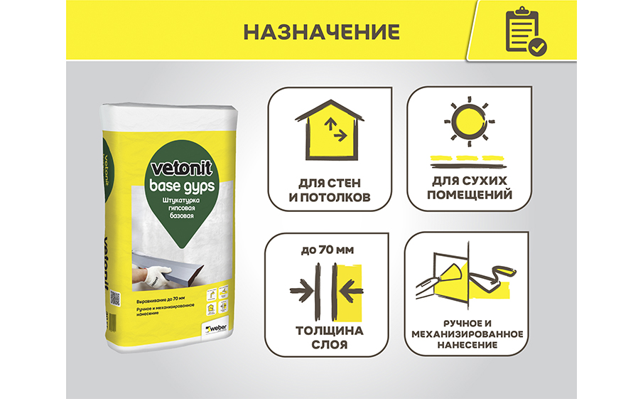 Штукатурка гипсовая vetonit base gyps, 30 кг