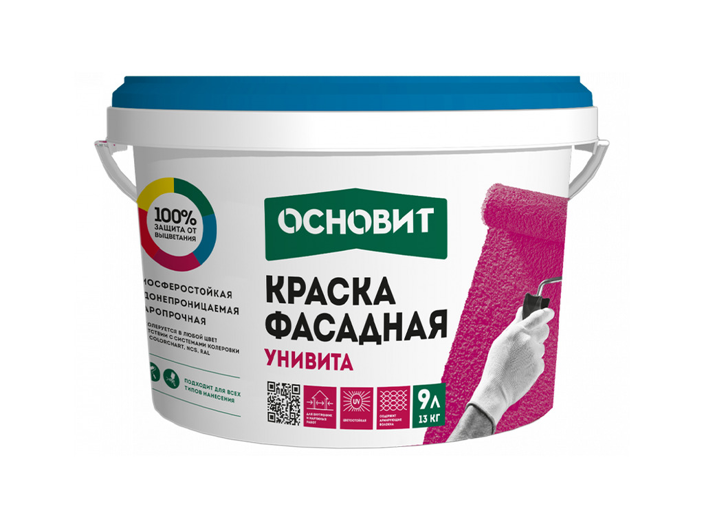 Фасадная силиконовая краска Основит УНИВИТА CSI93, белая база, 13 кг