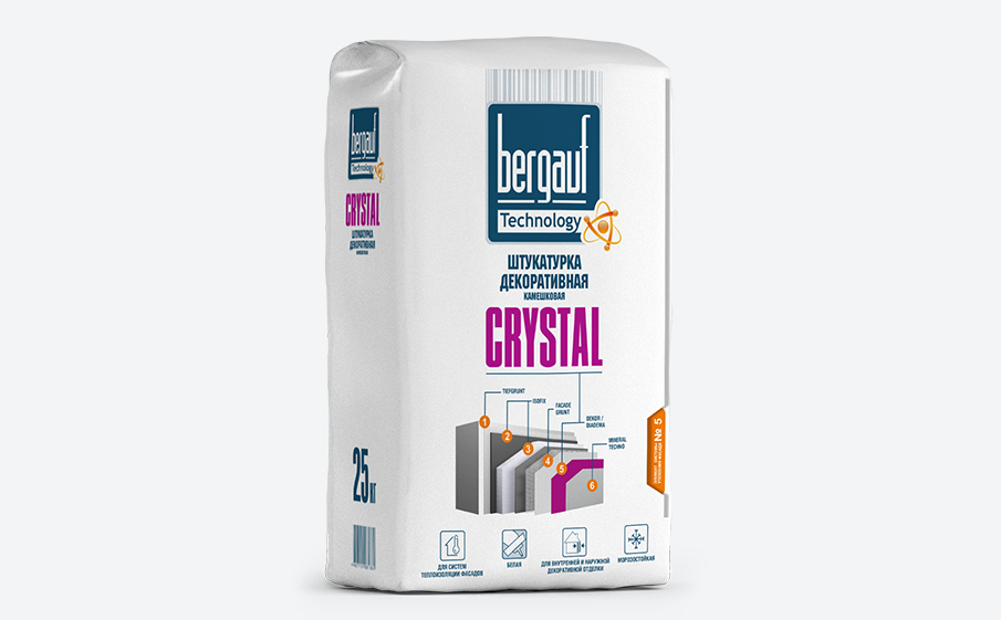 Декоративная штукатурка Bergauf CRYSTAL камешковая, 2,5 мм, 25 кг