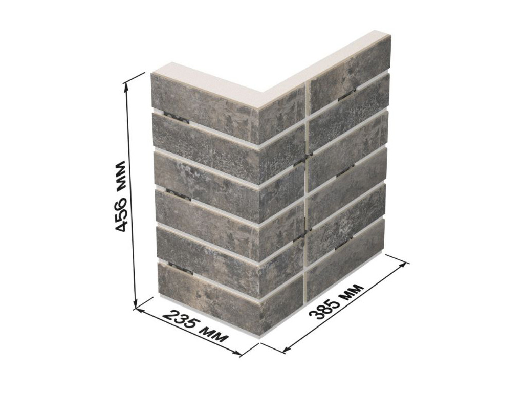 Термопанель для оконной перемычки ППС с клинкерной плиткой 12 мм BestPoint Retro Pepper, 235/385*470*50 мм