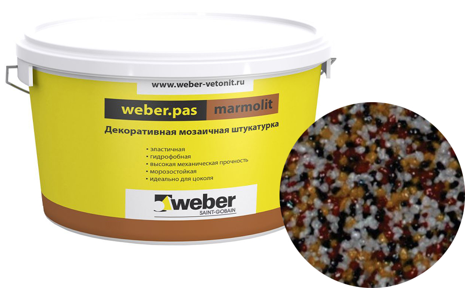 Декоративная мозаичная штукатурка weber.pas marmolit, k9, 25 кг
