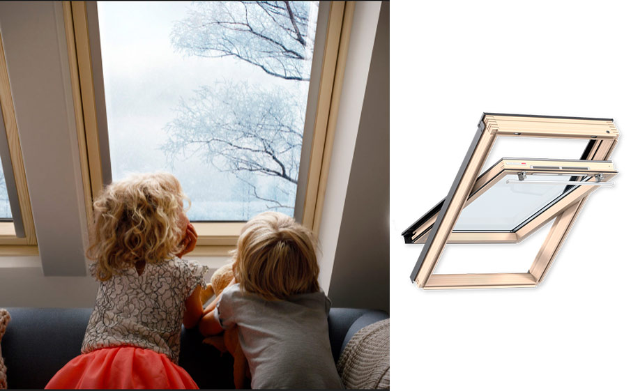 Деревянное мансардное окно VELUX WoodLine Стандарт+ модель GZR 3061 с верхней ручкой двухкамерным стеклопакетом