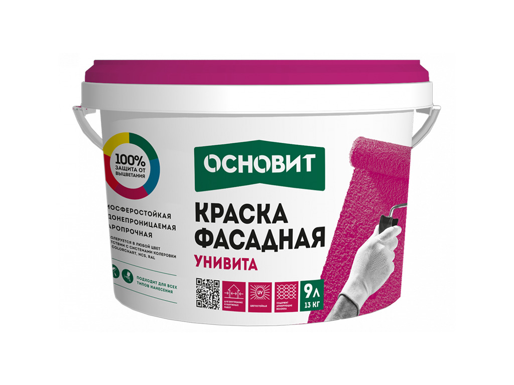 Фасадная силикатная краска Основит УНИВИТА CSt92 белая база, 13 кг