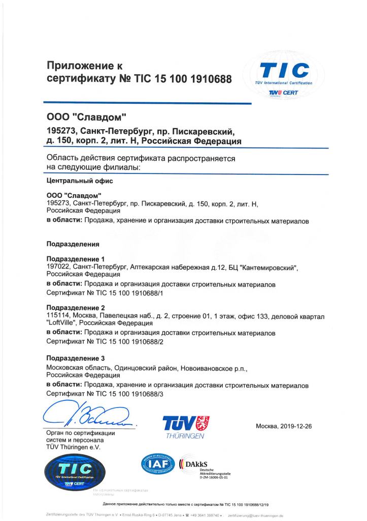 Приложение к сертификату ISO 2019 rus