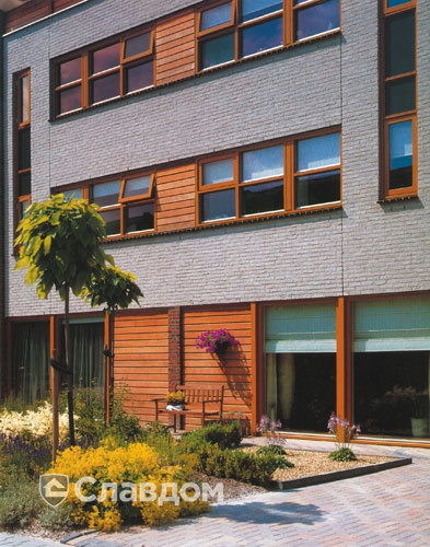 Многоэтажный дом облицованный фасадной плиткой LHL Sepia