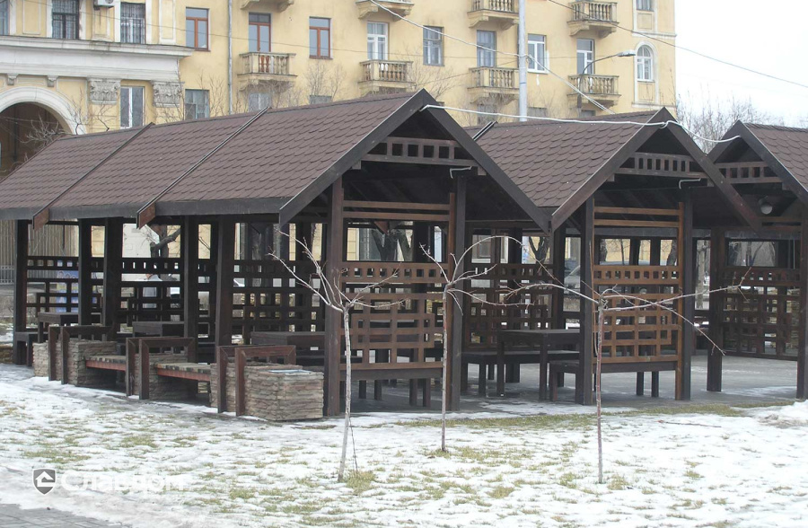 Беседка с применением мягкой кровли TEGOLA Антик Коричневый с отливом