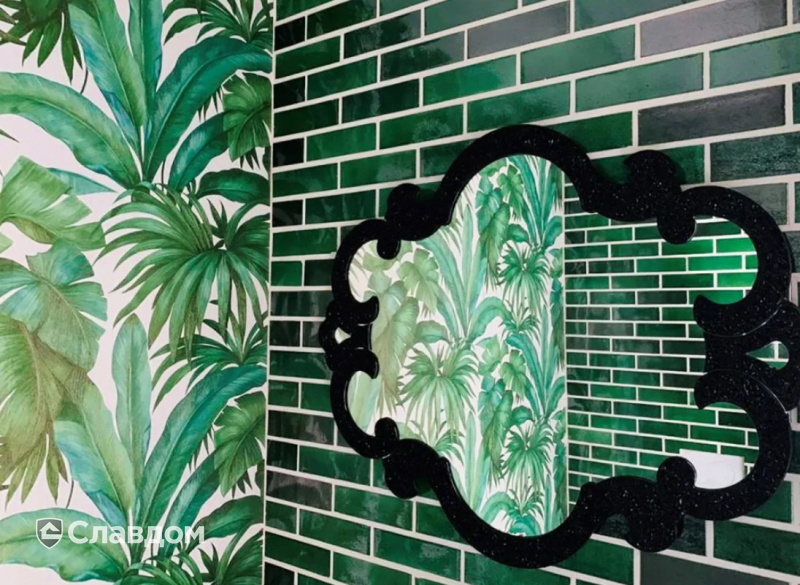 Интерьер ванной комнаты с использованием глазурованного кирпича S.Anselmo Dark green