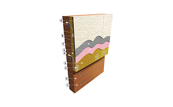 Система Основит с рядовым кирпичом, утеплителем и декоративной штукатуркой
