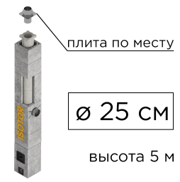 Дымоходная система ISOTOR 25 верхний комплект плита по месту, D 250 мм, высота 5 м