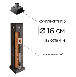 Дымоходная система КераСтиль Профи, тип 3, D 160 мм, высота 4 м
