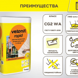 Затирка для швов vetonit rapid, 155 серый, 25 кг