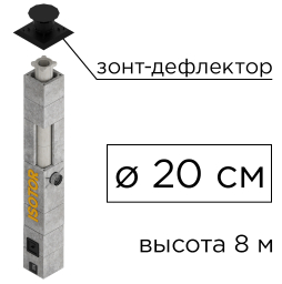 Дымоходная система ISOTOR 20 верхний комплект зонт-дефлектор, D 200 мм, высота 8 м